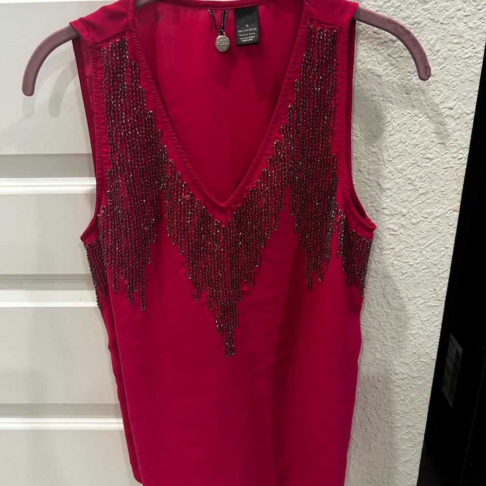 BKE Red Tank Top with Beaded Accents